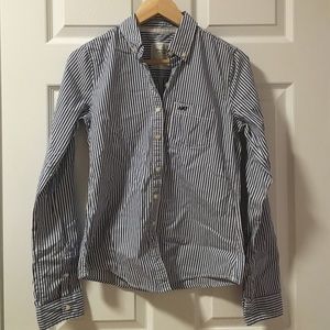 Blue and white striped button down shirt