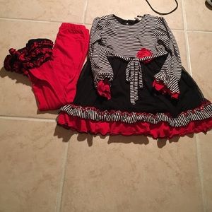 Red, White and Black dress with Matching Leggings
