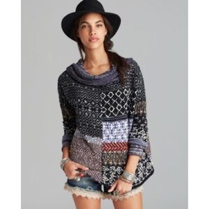 Free People Patchwork Cowl Neck Sweater