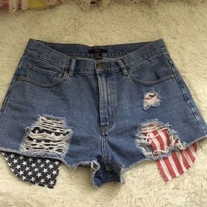 American flag denim shorts