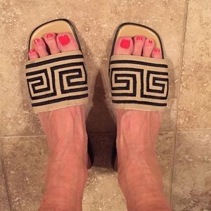 Slides, beige and black