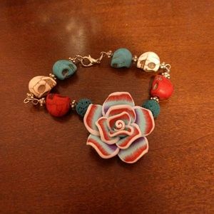 Handmade skull and flower bracelet