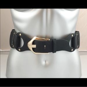 NEW PLUS SIZE RING LINK STUD STRETCH BELT BLACK