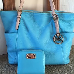 Michael Kors Blue Zip Tote & Matching Wallet