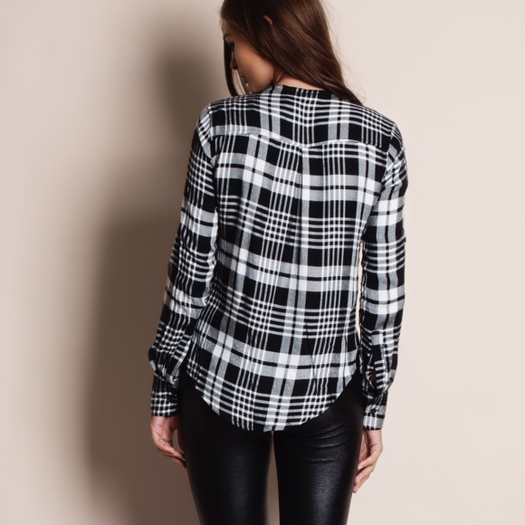 Lace Up Long Sleeve Plaid Top - Picture 3 of 4