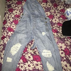 Distressed overalls