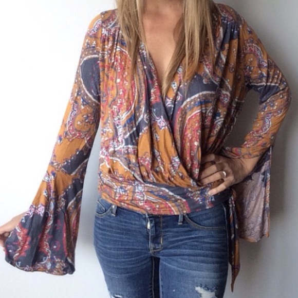 Free people wrap style bell sleeve blouse