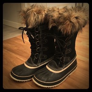 Black and White Sorel Winter Boots