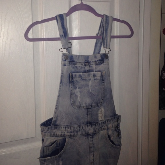 Forever 21 distressed blue jean overalls in XS