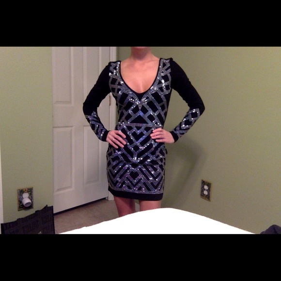 Black Bebe Embellished Dress XS