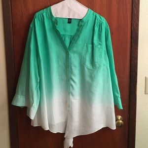 INC Green Ombré Button Down w/ Tie Front