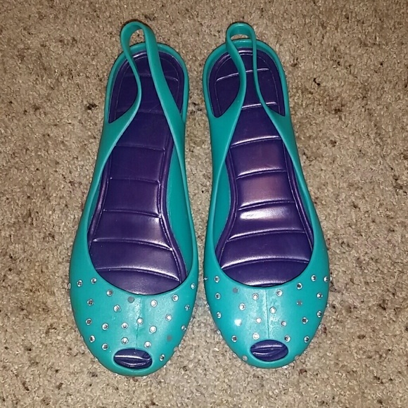 Teal/Purple slip on flats