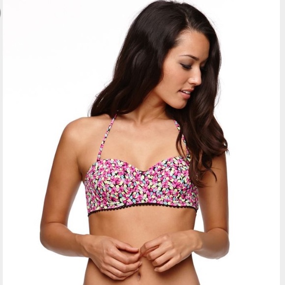 LA Hearts neon flower bikini top