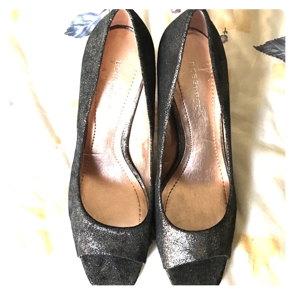 Blue sparkly BCBG peep toe pumps
