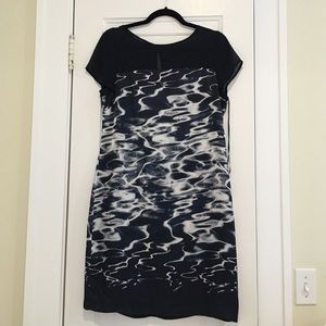 Watercolor print Vince Camuto navy gray dress 10