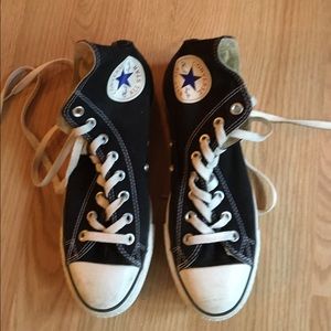 Black and white platform high top converse