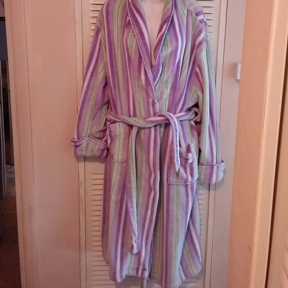 Croft /& Barrow Plush Navy Stripe Robe ~ Size Small//Medium ~ New With Tags