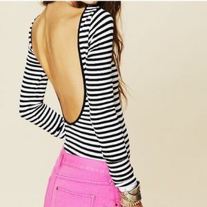 FREE PEOPLE black/white stripes scoop back top