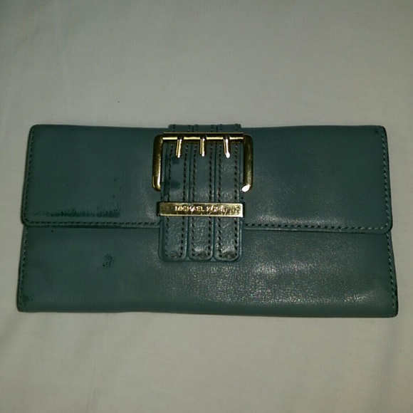 Michael Kors blue leather wallet ***Water Damage**