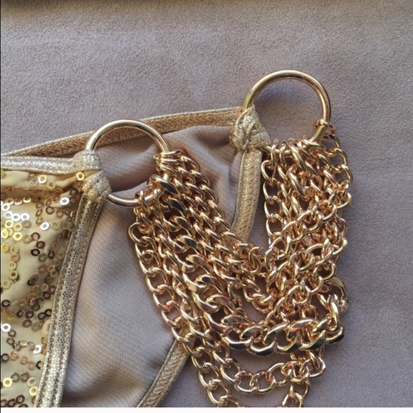 Gold sequin chain scrunch bikini beach bunny s m - Picture 3 of 4