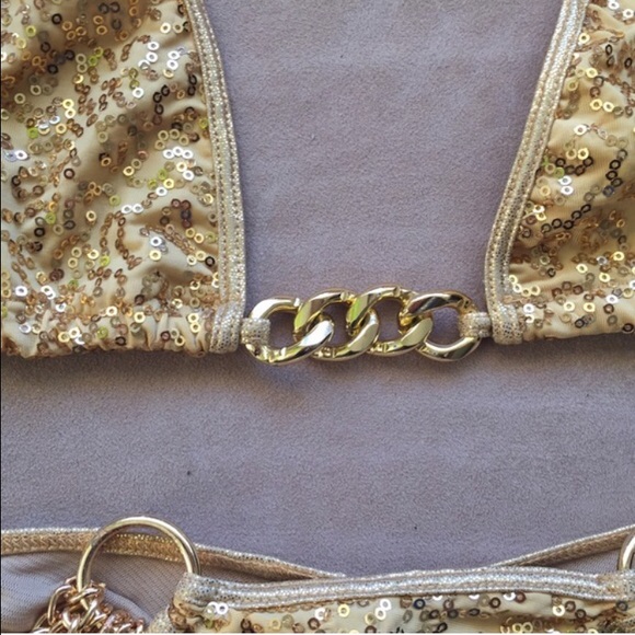 Gold sequin chain scrunch bikini beach bunny s m - Picture 4 of 4