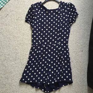 Polka Dot navy and white romper.