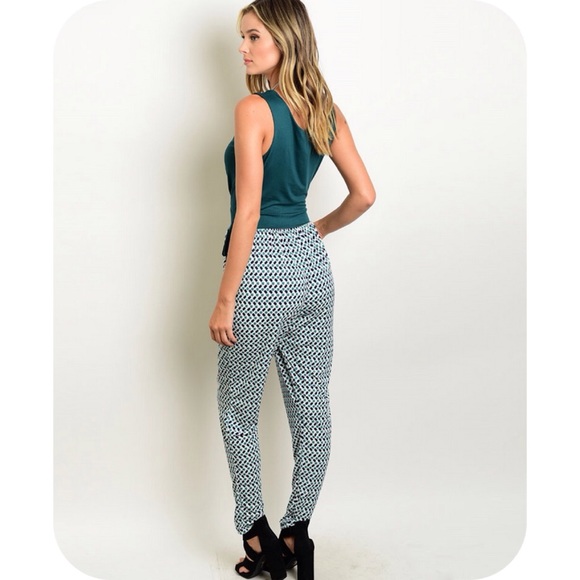 GREEN & BLUE PRINT HALTER JUMPSUIT - Picture 3 of 4