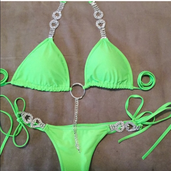 Crystal rhinestone neon scrunch bikini beach bunny