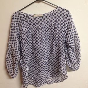 Loft flowy blue and white patterned shirt