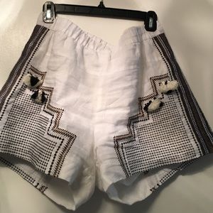 Jcrew white linen elastic waist Pom Pom shorts