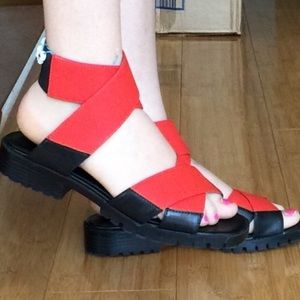 Zara Red & Black Ankle Strap Sandals