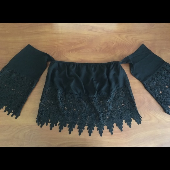 Black off the shoulder top with lace detailing