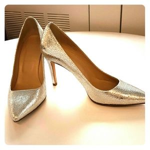 Jcrew cracked silver leather heels, size 5