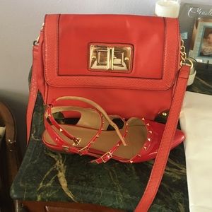 Red Aldo flats and handbag bundle