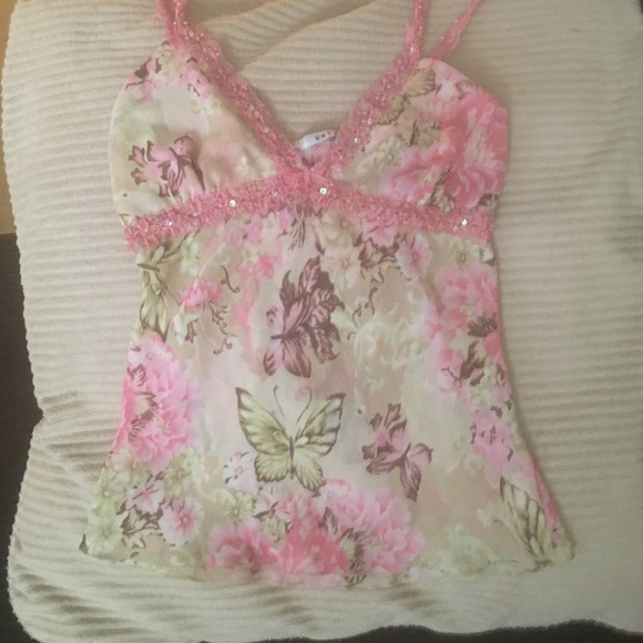 Tank Cani lace pink butterfly