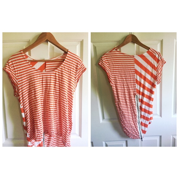 Striped Orange High/Low Shirt