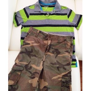 Boys striped shirt and camo print shorts bundle