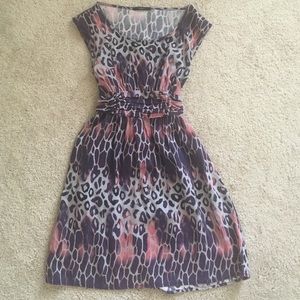 Fun Animal Print Dress in Purple Pink and Gray