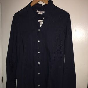 Old Navy (dark blue & white pinstripe) Button Top