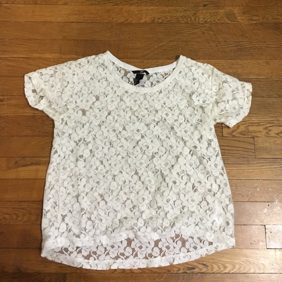 White see through floral mesh felt shirt ✨ BOHO