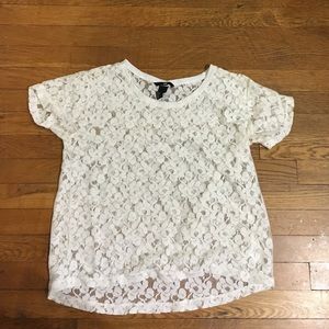 White see through floral mesh felt shirt ✨ BOHO