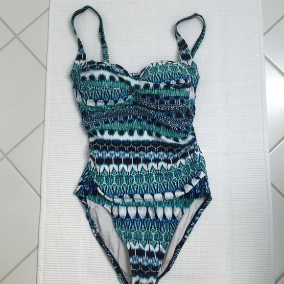 Blue Patterned One Piece Bathing Suit