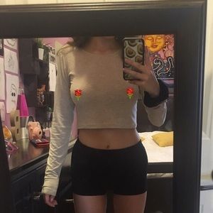 American Apparel Beige Long Sleeve Crop Top