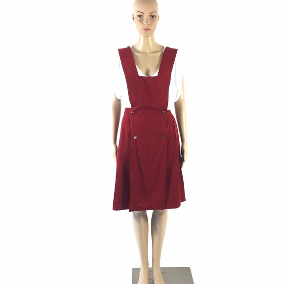 Vintage red wool pleated overall skirt, small