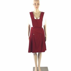 Vintage red wool pleated overall skirt, small