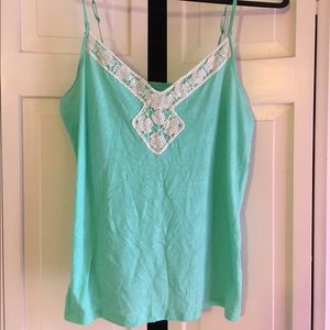 Teal tank top with lace design