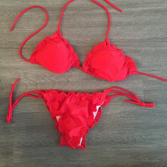 NWT red ruffle swimsuit tie bikini