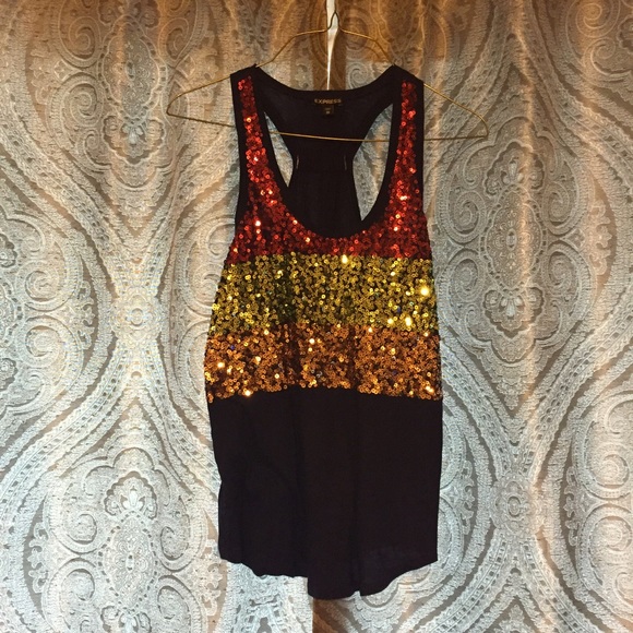 Express sequined tank top. Navy blue. Size: XS