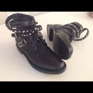 Saint Laurent- Studded-Strap Rangers Ankle Boots