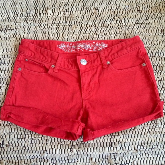 Express Red Cutoff Rolled Shorts